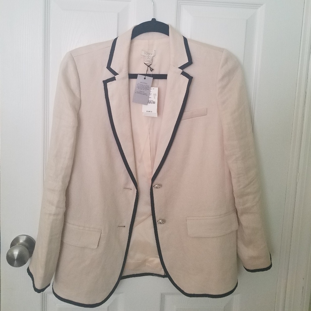 NWT J Crew Offwhite black Trim Blazer petite